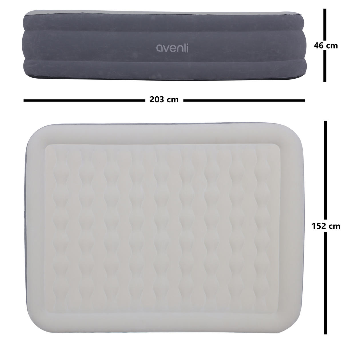 LUFTBETT Luftmatratze selbstaufblasend 203 x 152 x 46 cm mit integrierter Pumpe - Grau, Kunststoff (152/203cm) - Avenli