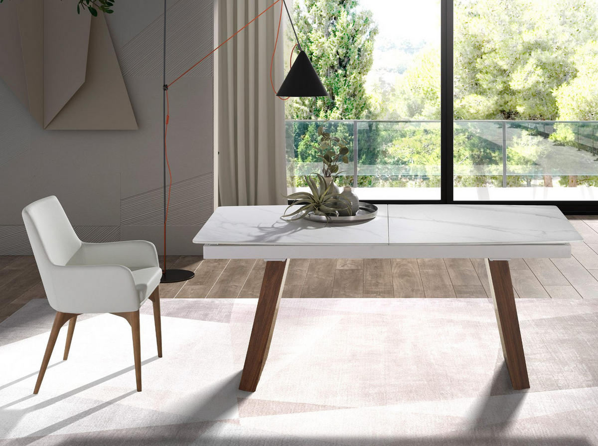 STUHL aus weißem Öko-Leder 57/64/88 cm - Walnussfarben/Weiß, Leder/Holz (57/88/64cm) - ANGEL CERDA