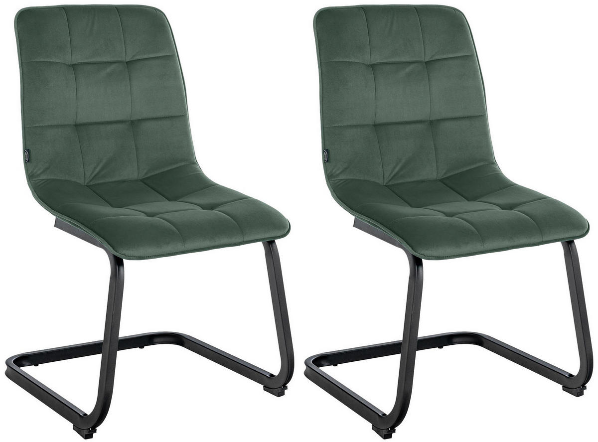 SCHWINGSTUHL 2er Set Samt dunkelgrün - Dunkelgrün/Schwarz, Textil/Metall (47/87/58cm) - CLP