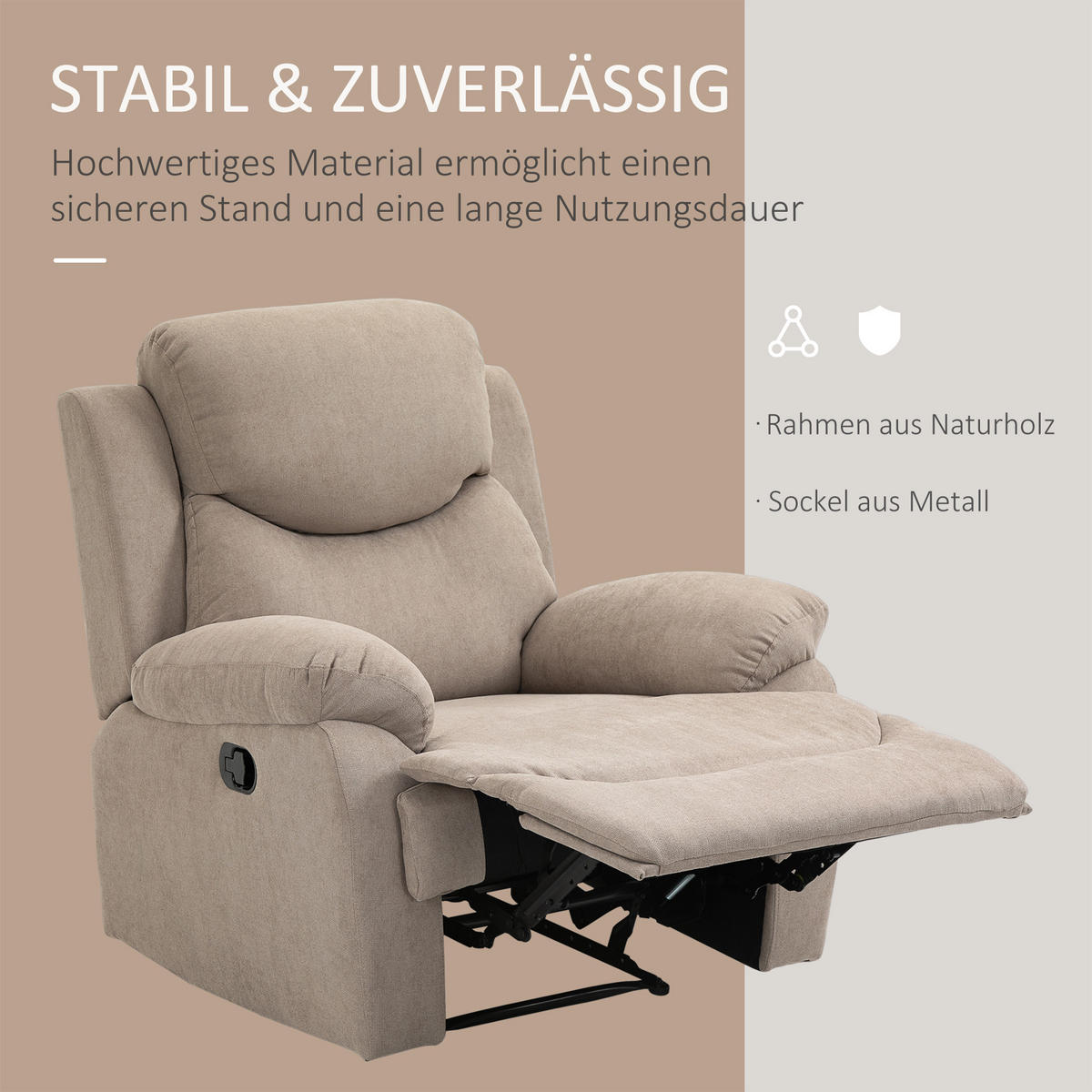 FERNSEHSESSEL, Polyester, Beige - Beige/Schwarz, Textil/Metall (88/102/93cm) - HOMCOM