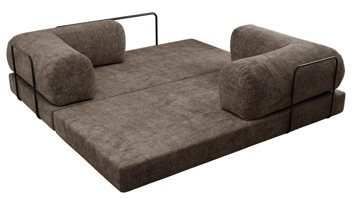 TROJMIESTNA POHOVKA ORSETTO - Hnedá Hrubo tkaná ženilka - hnedá/čierna, kov/textil (200/70/100cm) - MKS