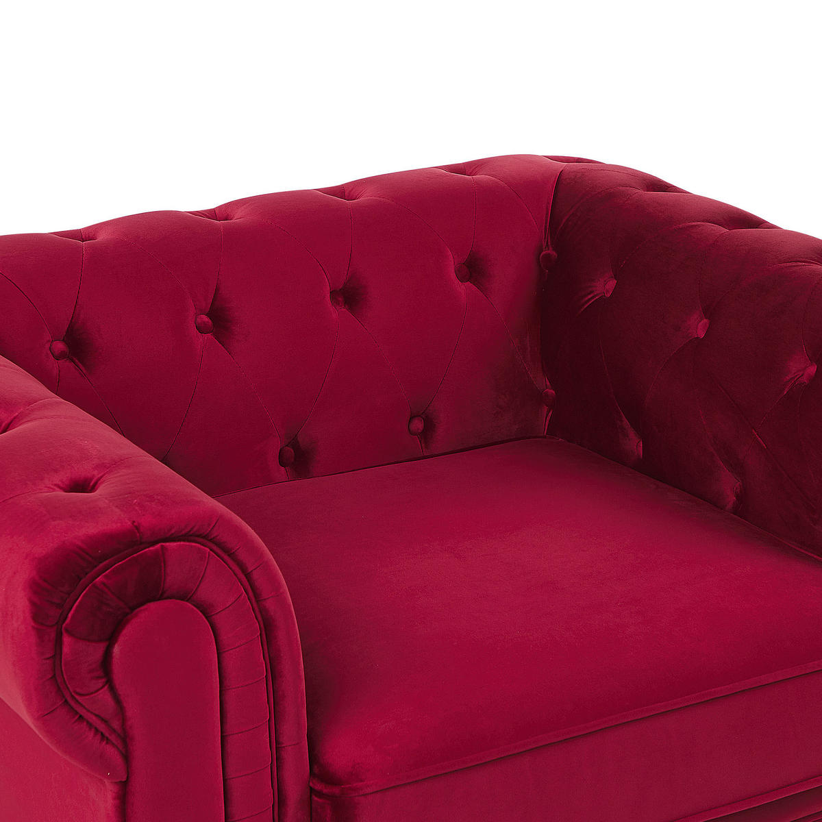 SESSEL Samtstoff dunkelrot Rautenmuster Chesterfield - Rot, Textil (110/70/75cm) - Beliani