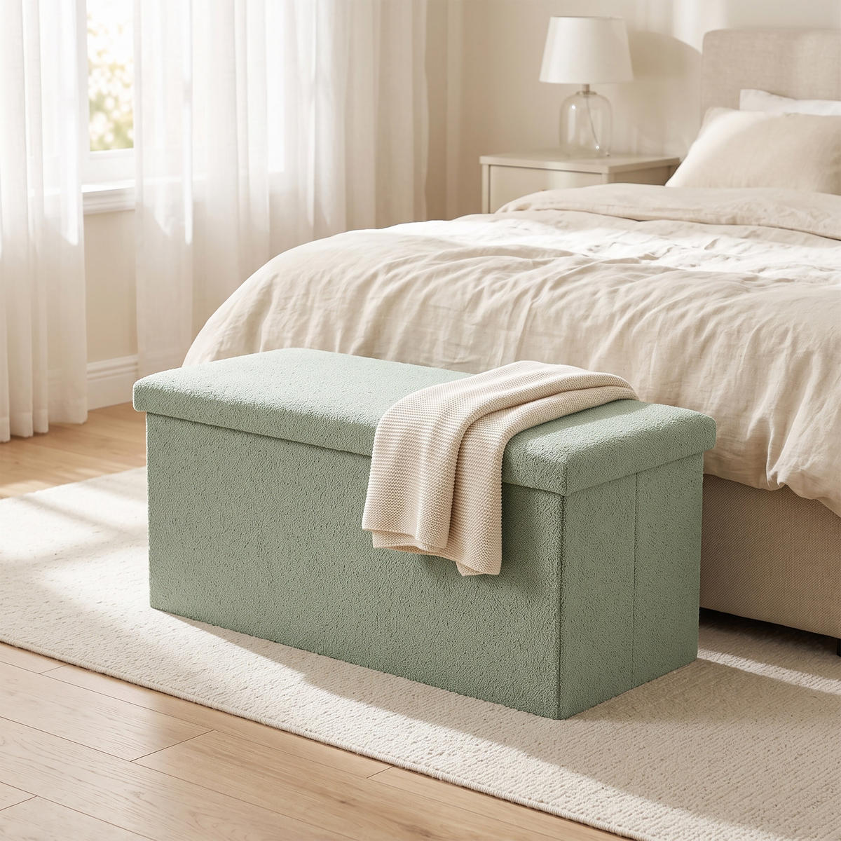 BÄNK Salviagrön teddytyg förvaring 38x76x38 cm - Grön, Träbaserade material/Textil (76/38/38cm) - Relaxdays