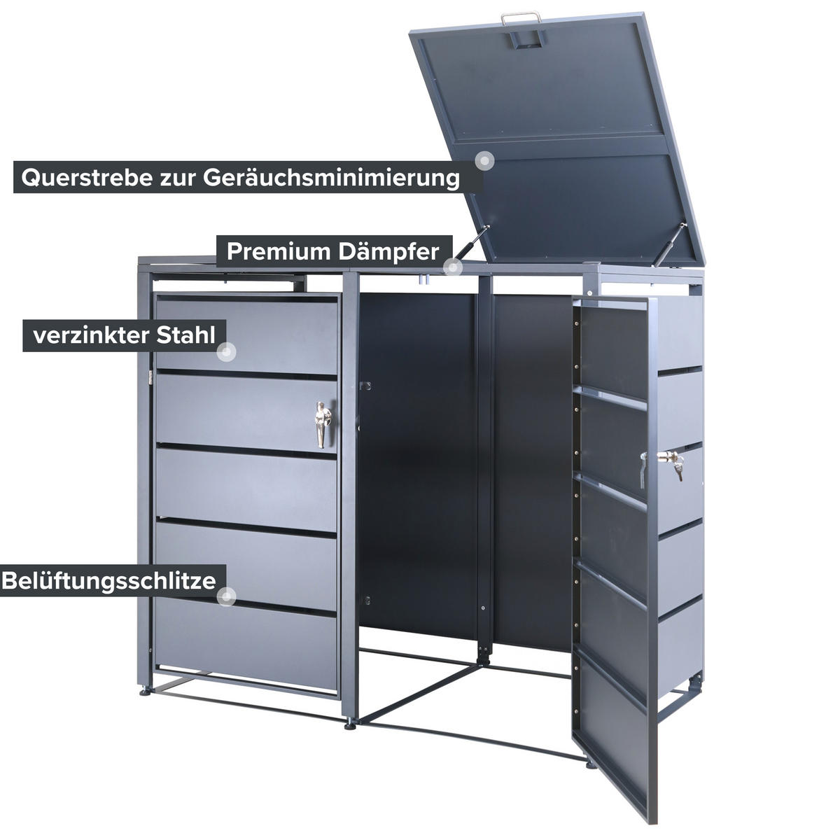 MÜLLTONNENBOX 2er - Anthrazit, Metall (132/116/80cm)