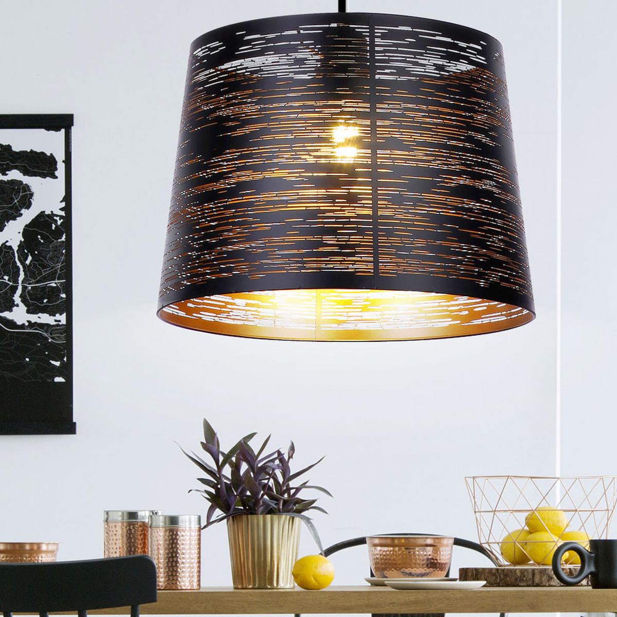 HÄNGELEUCHTE Metall Schwarz Goldfarben Rund - Schwarz, Metall (35/35/120cm) - Globo Lighting