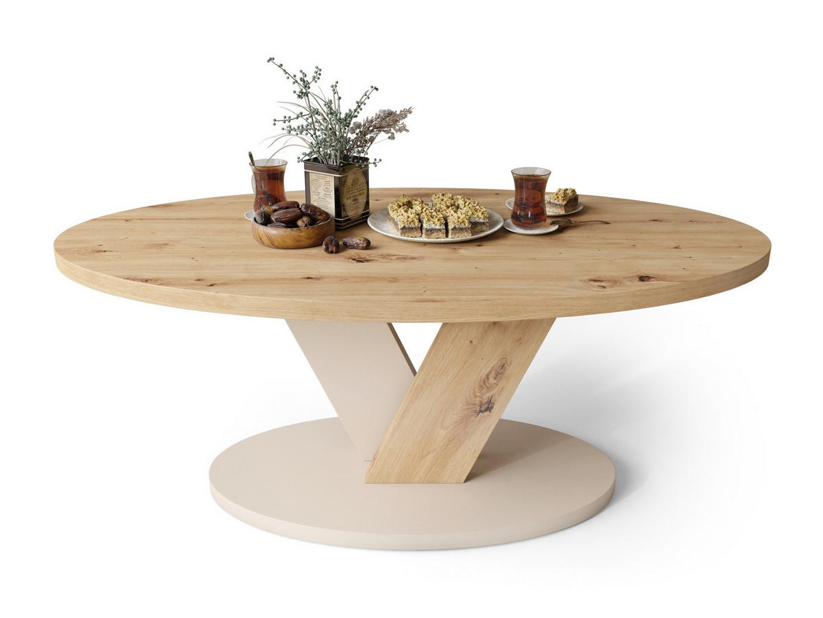 COUCHTISCH Oval Eiche Artisan - Beige mit Ablage - Beige/Eiche Artisan, Holzwerkstoff (60/110/45cm) - designimpex