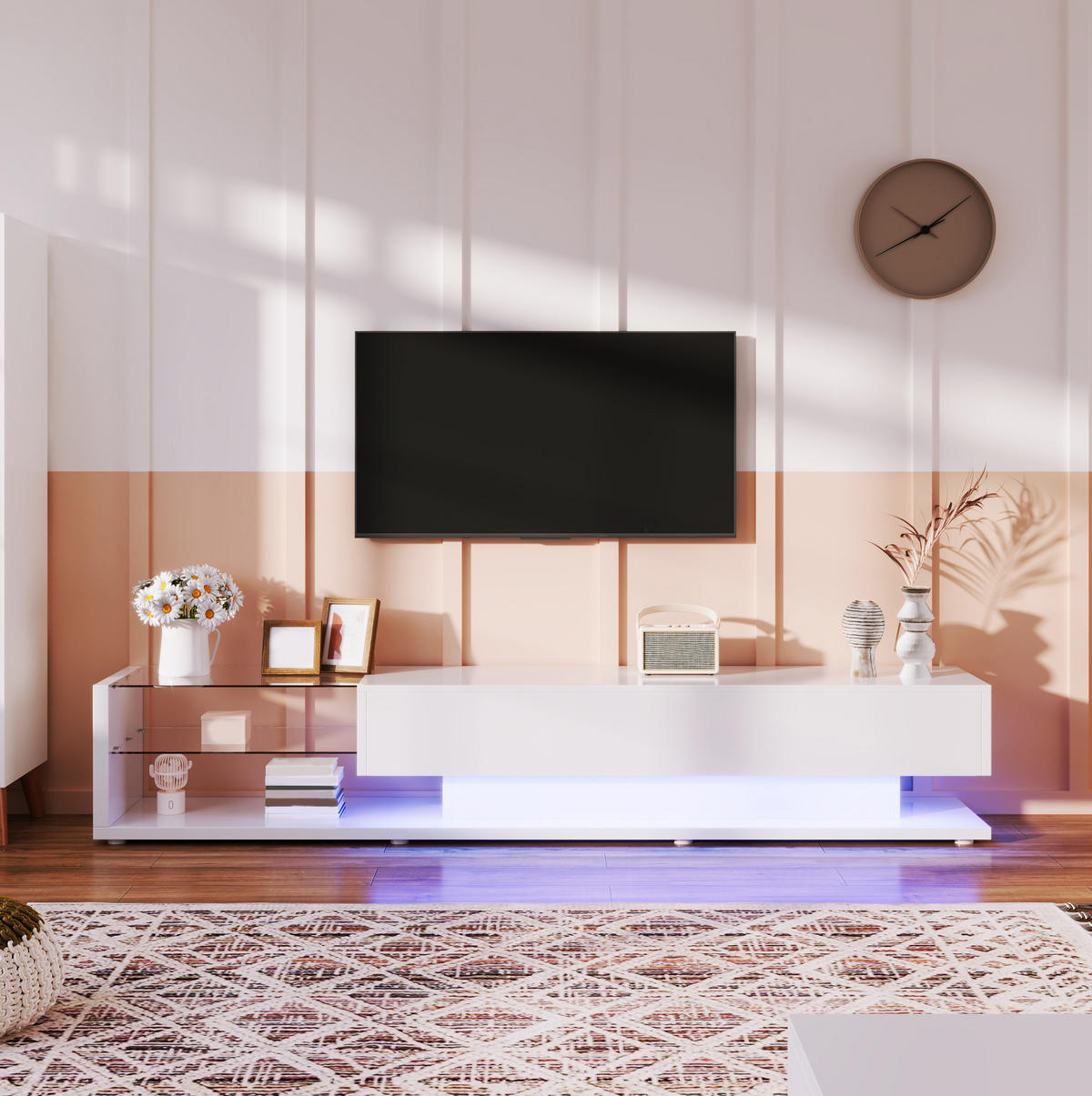 TV-ELEMENT mit 2 Schubladen 170 x 36 x 38 cm Weiß Hochglanz mit LED - Weiß, Holzwerkstoff (36/38/170cm) - Beauniv