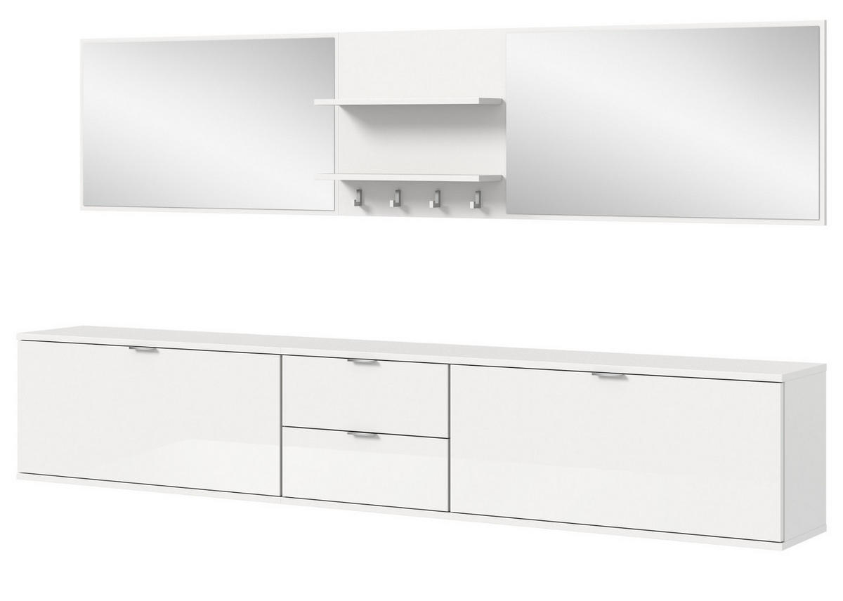 GARDEROBE Set 6-teilig weiß Hochglanz 236 cm, Flurgarderobe hängend - Chromfarben/Weiß Hochglanz, Glas/Holzwerkstoff (236/193/34cm) - Inn.Furn