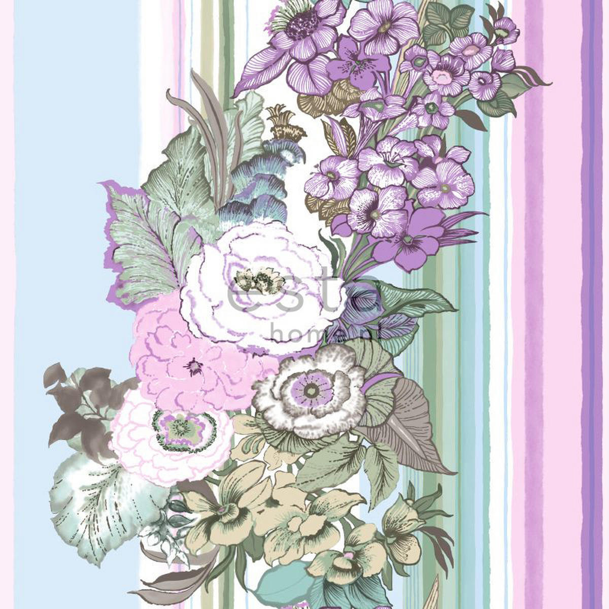 TAPETE Blumenmuster 53 cm x 10.05 m - Lila, Papier (53/1000cm) - ESTAhome