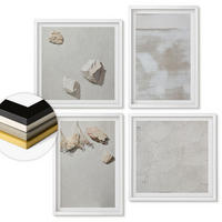 WANDBILDER 4er-Set - 50x50 cm & 40x60 cm Weißer Rahmen - Boho-Textur aus Sandsteinen - Weiß, Kunststoff (50/50cm) - ArtPrintCave