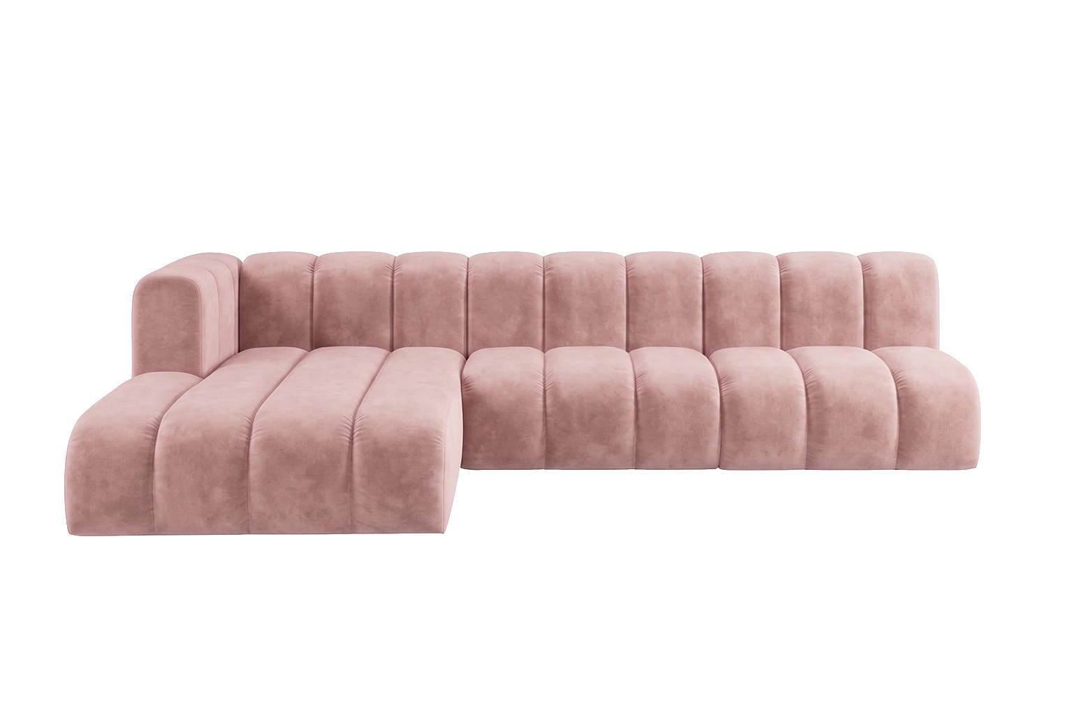 ECKSOFA Modulares In L-Form, Velvet-Stoff Riviera, Hellrosa, Links, GRAND 295 cm - Hellrosa, Holz (295/179cm) - Kaiser Möbel
