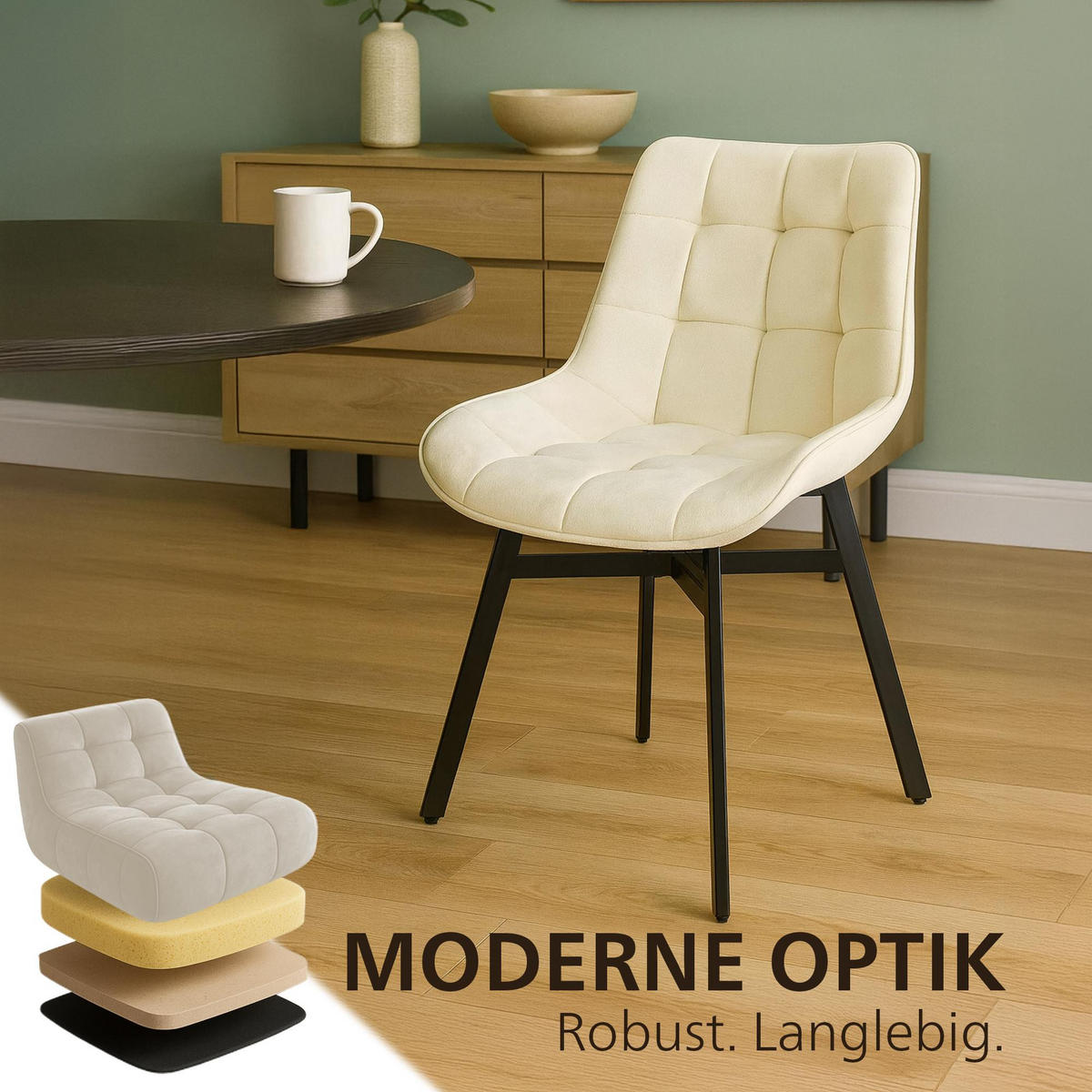 ESSZIMMERSTUHL Samt Creme - Creme/Schwarz, Textil/Metall (54/83/61cm) - CLP