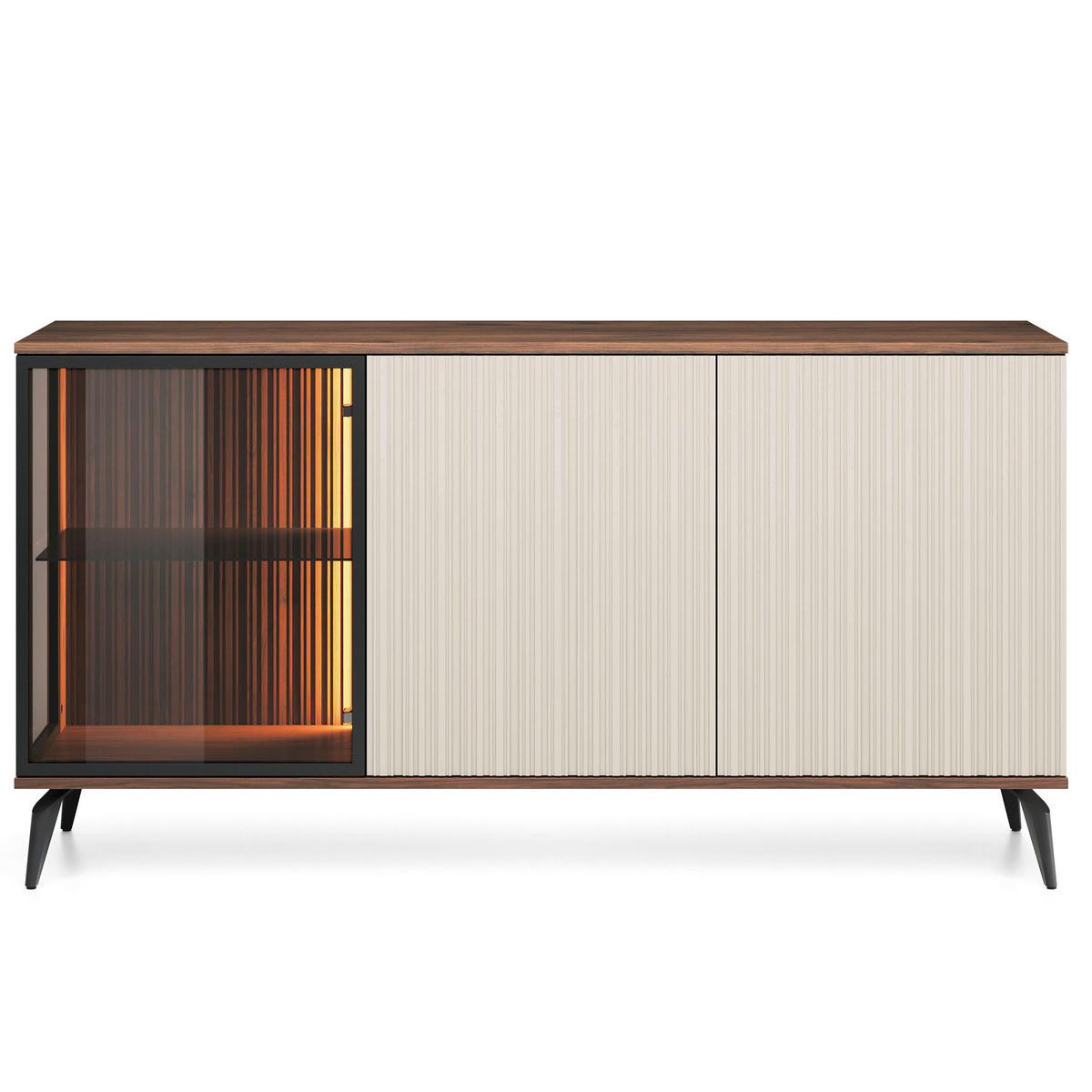 SIDEBOARD DAWSON KOM1 Profilierte Fronten Eiche Walnuss Kaschmir - Kaschmir, Holzwerkstoff/Kunststoff (154/80/39cm) - Komodee