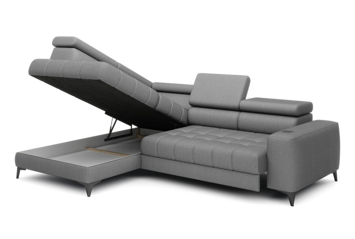 ECKSOFA BAGGIO Letto Stoff, Schlaffunktion, Bettkasten, Sitztiefe, Kopfstützen 280x196cm – Links – Grau - Grau, Holz/Textil (196/280cm) - DomoHome
