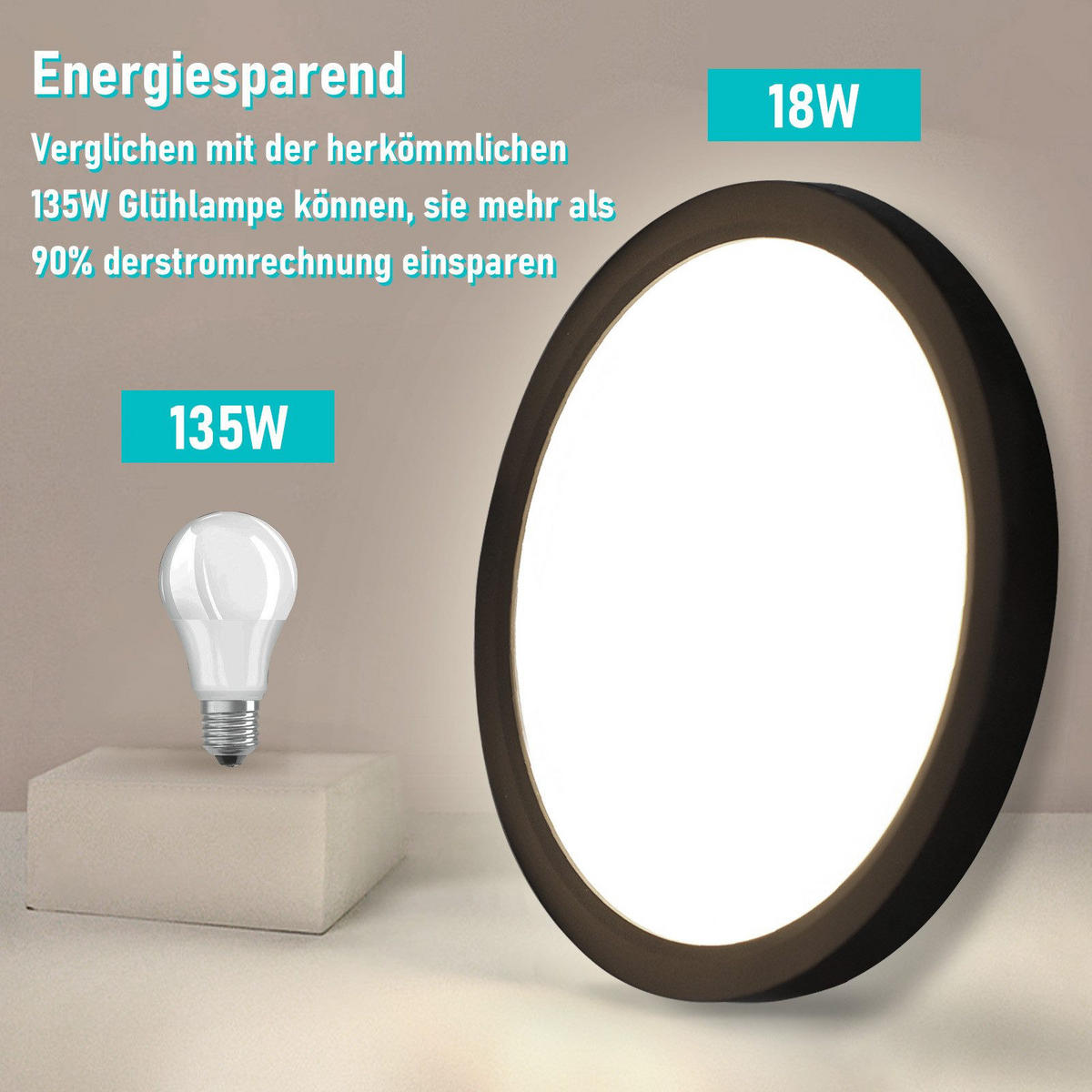 LED-DECKENLEUCHTE Macnab 22/22/2.5cm - Schwarz, Kunststoff (22/22/2.5cm) - Nettlife