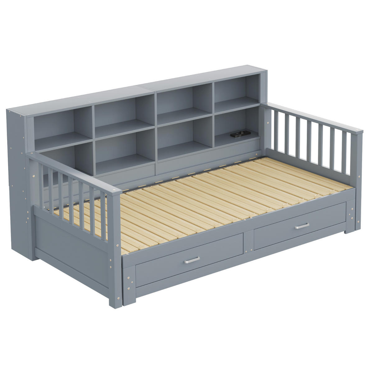 BETT 90/190 cm aus Massivholz in Grau – ausziehbar auf 180/190 cm, inkl. Lattenrost - Grau, Holzwerkstoff (90/190cm) - BEAOK