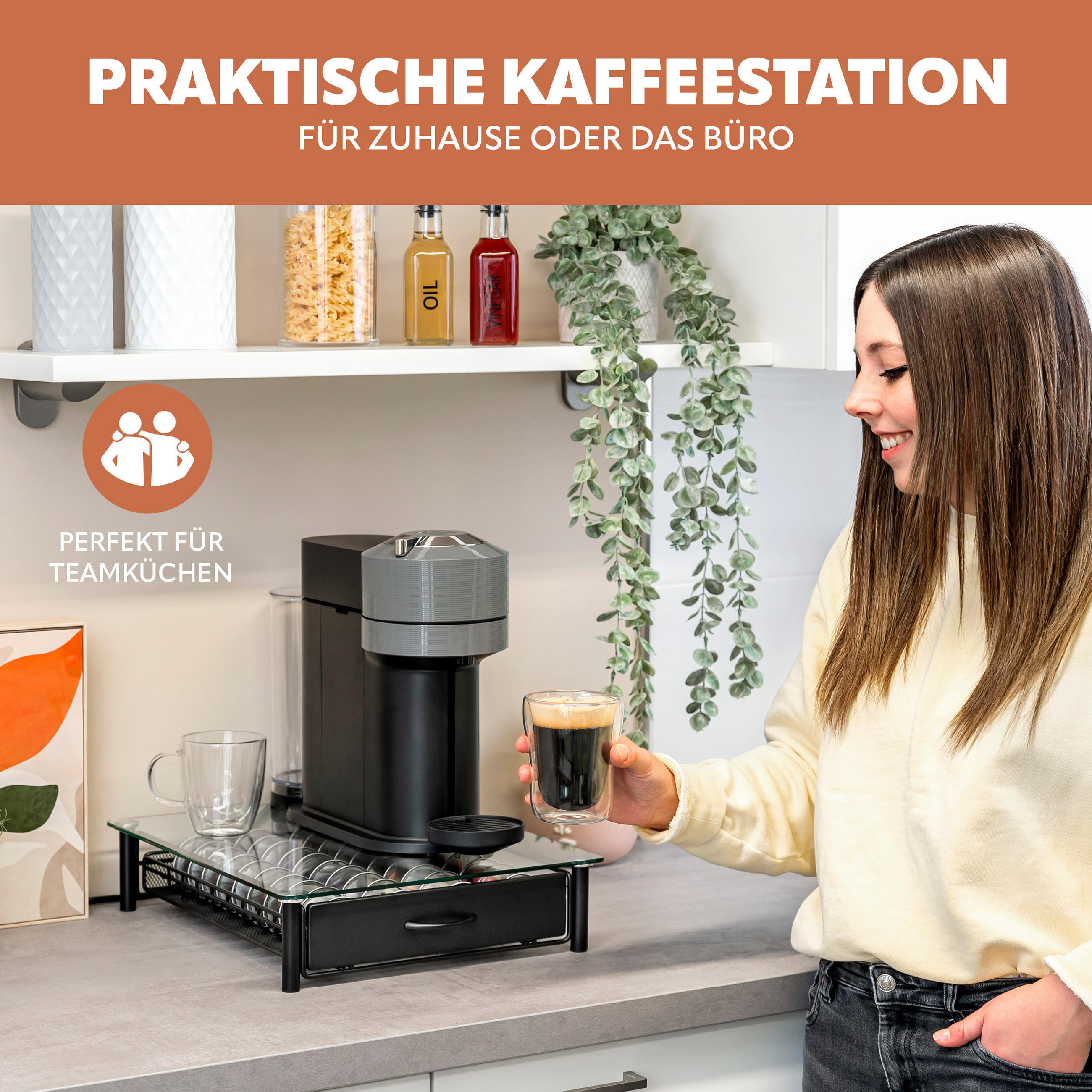GLAS-KAPSELHALTER, für Nespresso, transparent - Transparent, Metall (33.5/9/41cm) - eluno