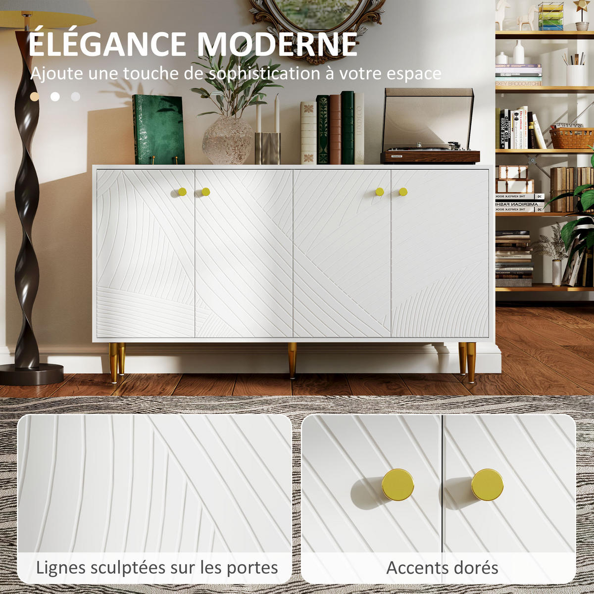 SIDEBOARD DE-11145 Mit verstellbaren Böden & Goldakzenten Weiß - Weiß, Holzwerkstoff (140/77.5/35cm) - ComfortXL