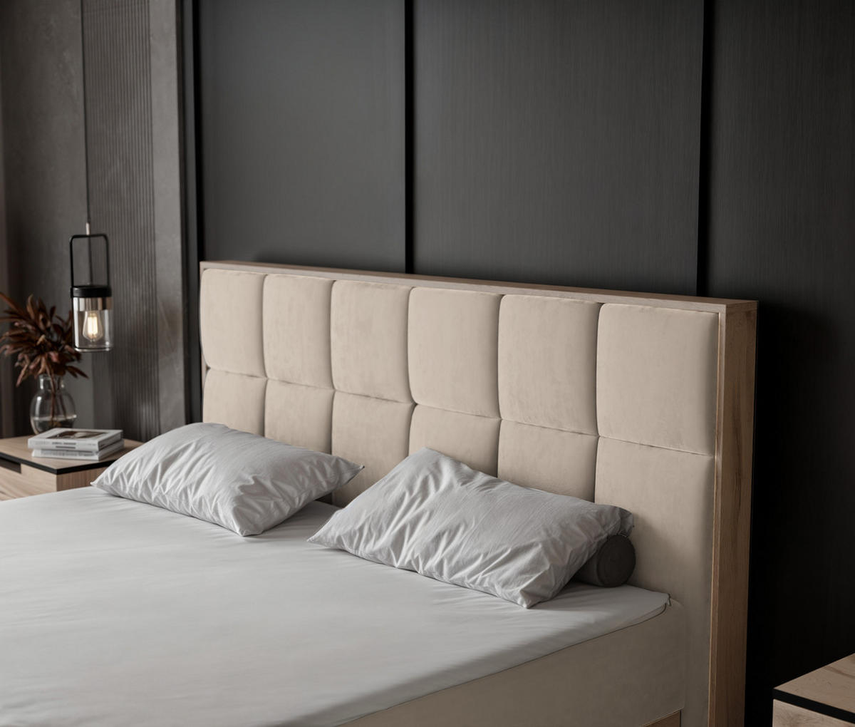 BOXBETT LAVIO II 160/200 cm, in Creme, mit Matratze und Topper - Creme, Holzwerkstoff/Textil (160/200cm) - Idohome