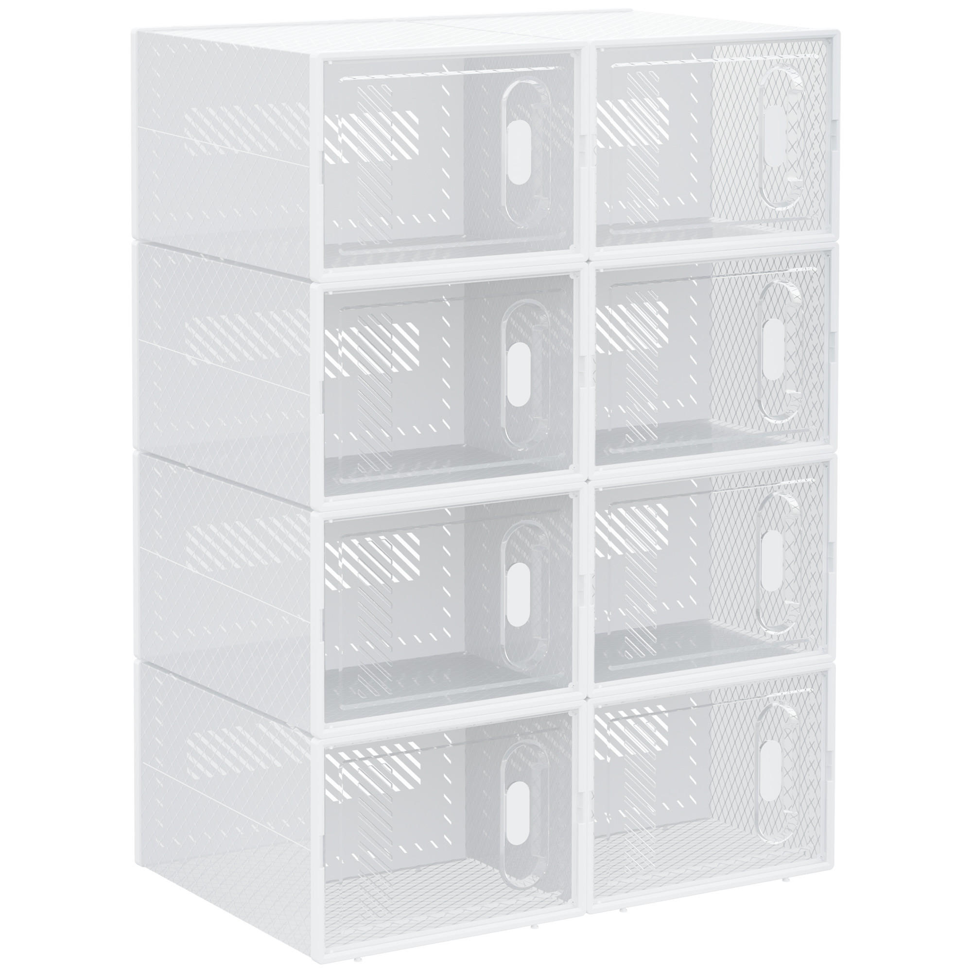 HOMCOM DIY box na boty s 8 přihrádkami, balení 8 kusů, průhledné krabice na boty
