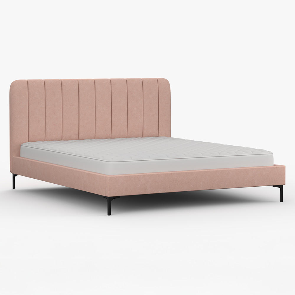 POLSTERBETT LUMI, Lattenrost, ohne Bettkasten, gepolsterte Kopfstütze 160/200 in Rosa - Schwarz/Rosa, Holz/Textil (160/200cm) - imoebel24