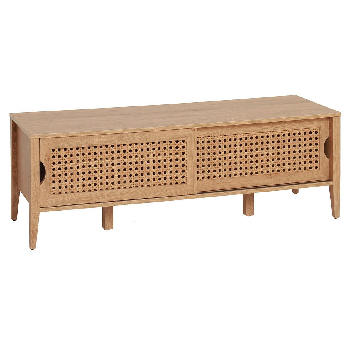 TV-MÖBEL mit 2 Schiebetüren Rattan-Dekor - L138 cm - Apfelbaumfarben, Holzwerkstoff (39.6/45.5/138cm) - Calicosy