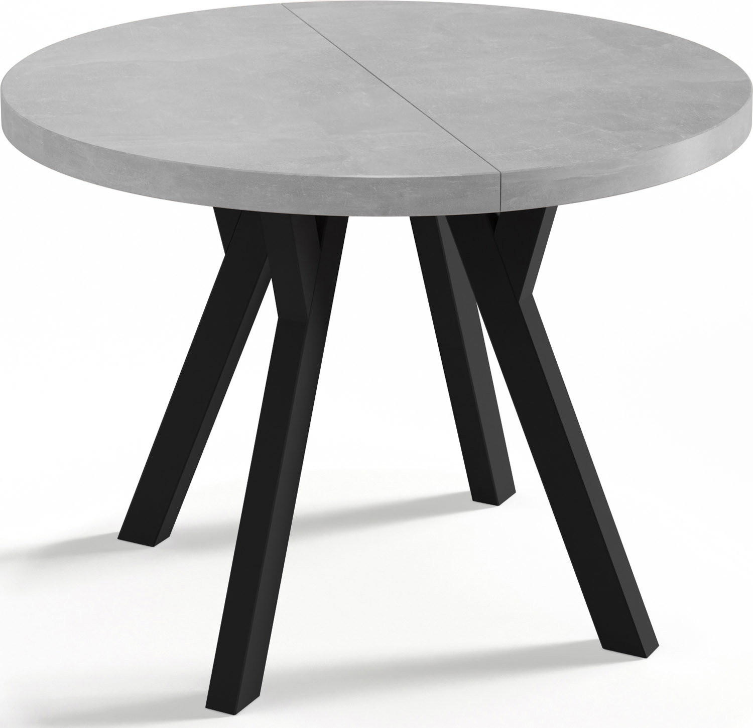 ESSTISCH Twixy runder ausziehbarer, Grauer Beton 100-200/100/76 cm - Hellgrau/Schwarz, Holz/Holzwerkstoff (100/200/76cm) - WFL GROUP