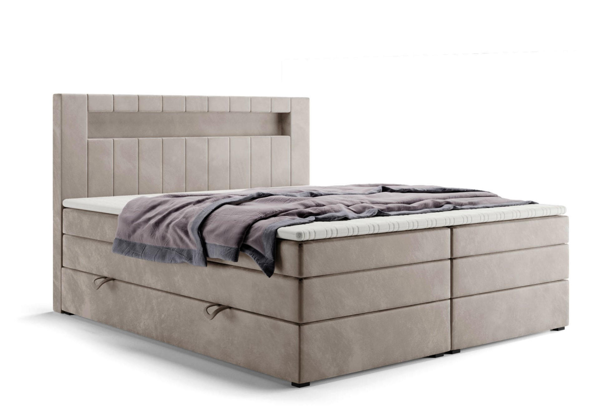 BOXSPRINGBETT Gold 5 King LED 120x200 cm Beige Velvet H3 - Beige, Holz (120/200cm) - Labett