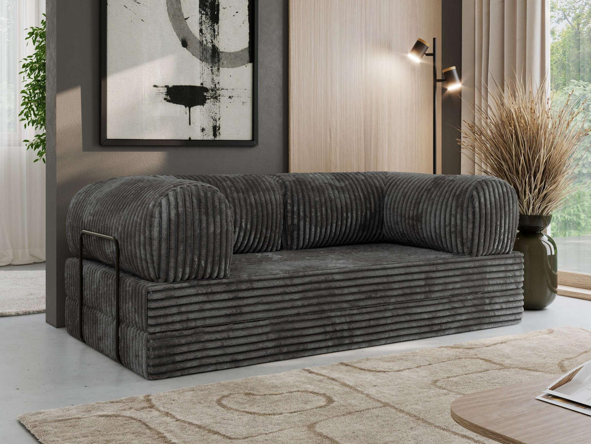 TROJMIESTNA POHOVKA ORSETTO - Sivá Manšester - čierna/sivá, kov/textil (200/70/100cm) - MKS