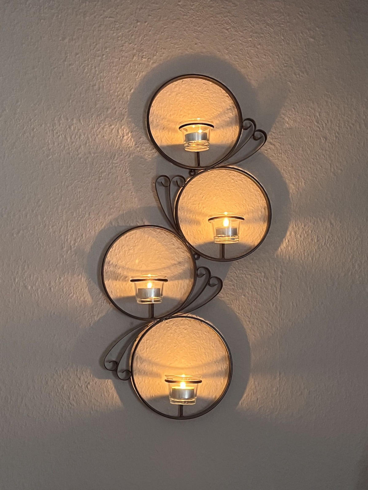 WANDTEELICHTHALTER 4-flammig rund mit Glas Metall Schwarz 60 cm - Schwarz, Metall (60cm) - DanDiBo