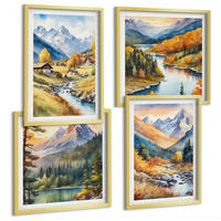 BILDER SET 4er Set - 50x50 cm & 40x60 cm Goldrahmen - Berglandschaft, Flusshütten - Goldfarben, Kunststoff (50/50cm) - TULUP