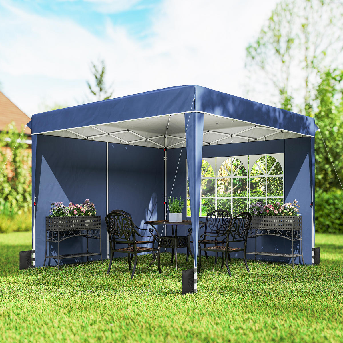 PAVILLON 3 x3 m Wasserdicht höhenverstellbar Pop-up Faltpavillon Dunkelblau - Weiß/Dunkelblau, Textil/Metall (300/275/300cm) - Outsunny