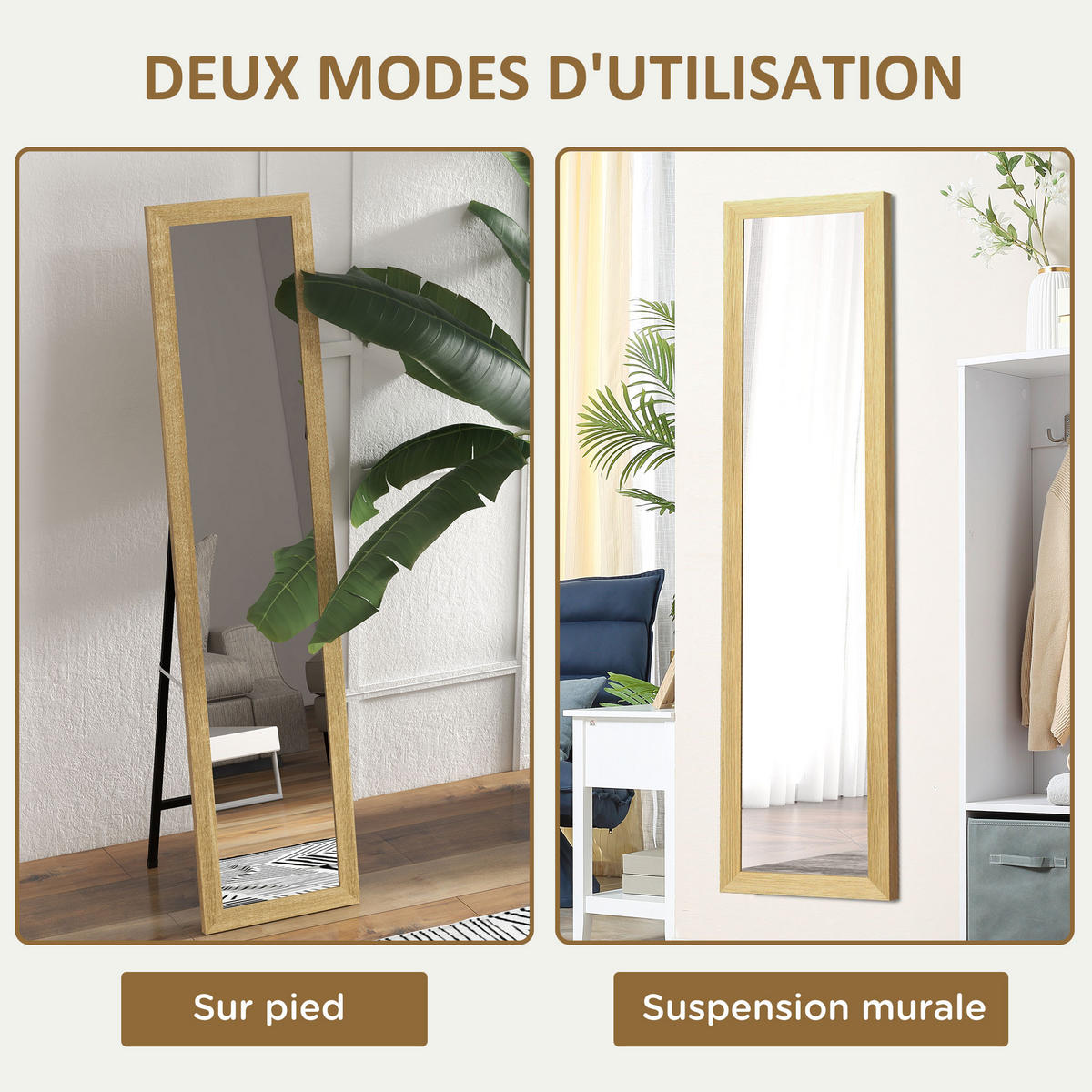 STANDSPIEGEL DE-17914 mit Wandmontage & Kippfunktion Hellbraun - Naturfarben, Holzwerkstoff (37/157/3.4cm) - ComfortXL