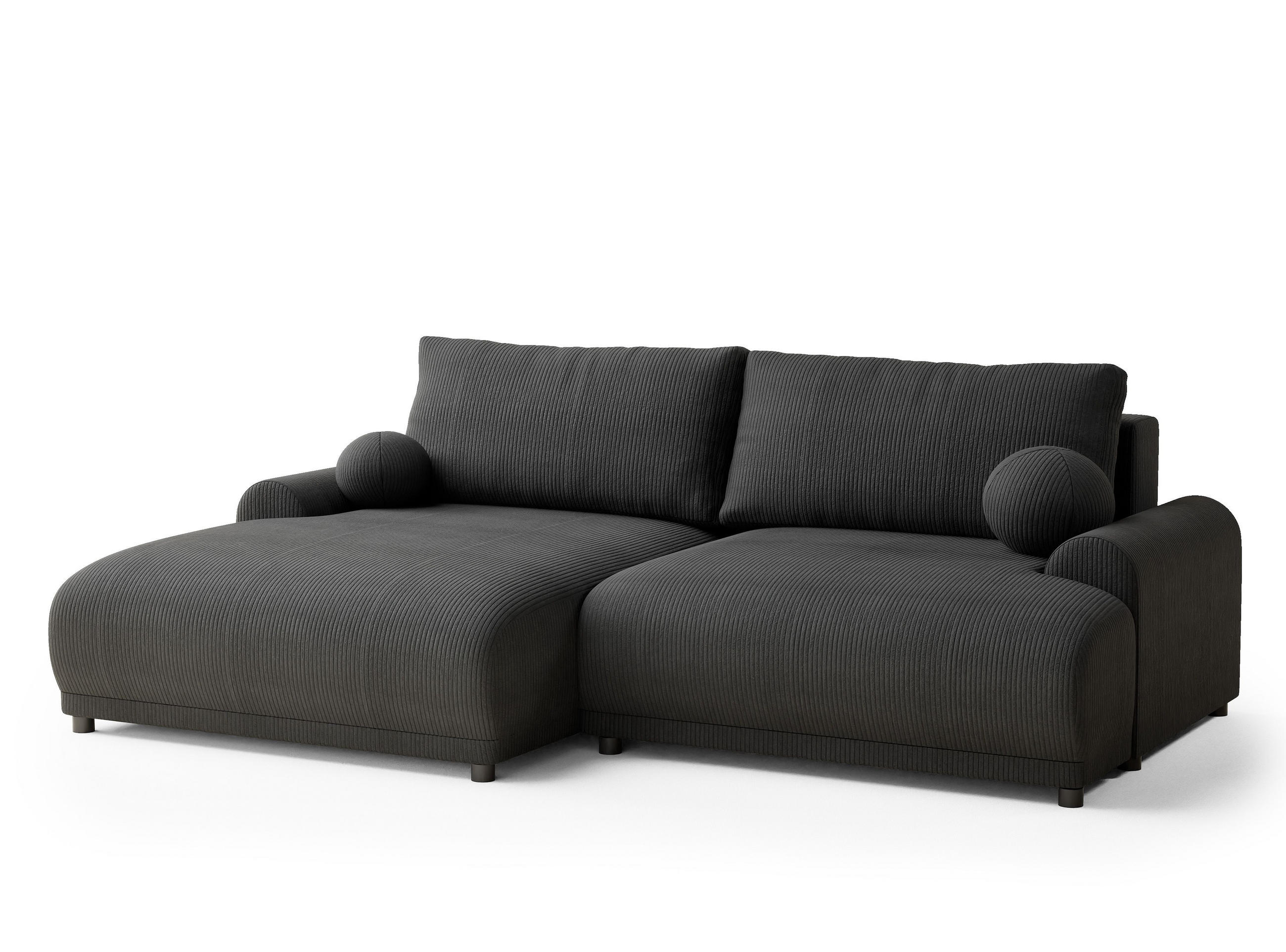 ECKSOFA MIT SCHLAFFUNKTION Tallin Anthrazit Samtstoff - Links Seite - Anthrazit/Schwarz, Holz/Holzwerkstoff (145/240cm) - Maison de Reve