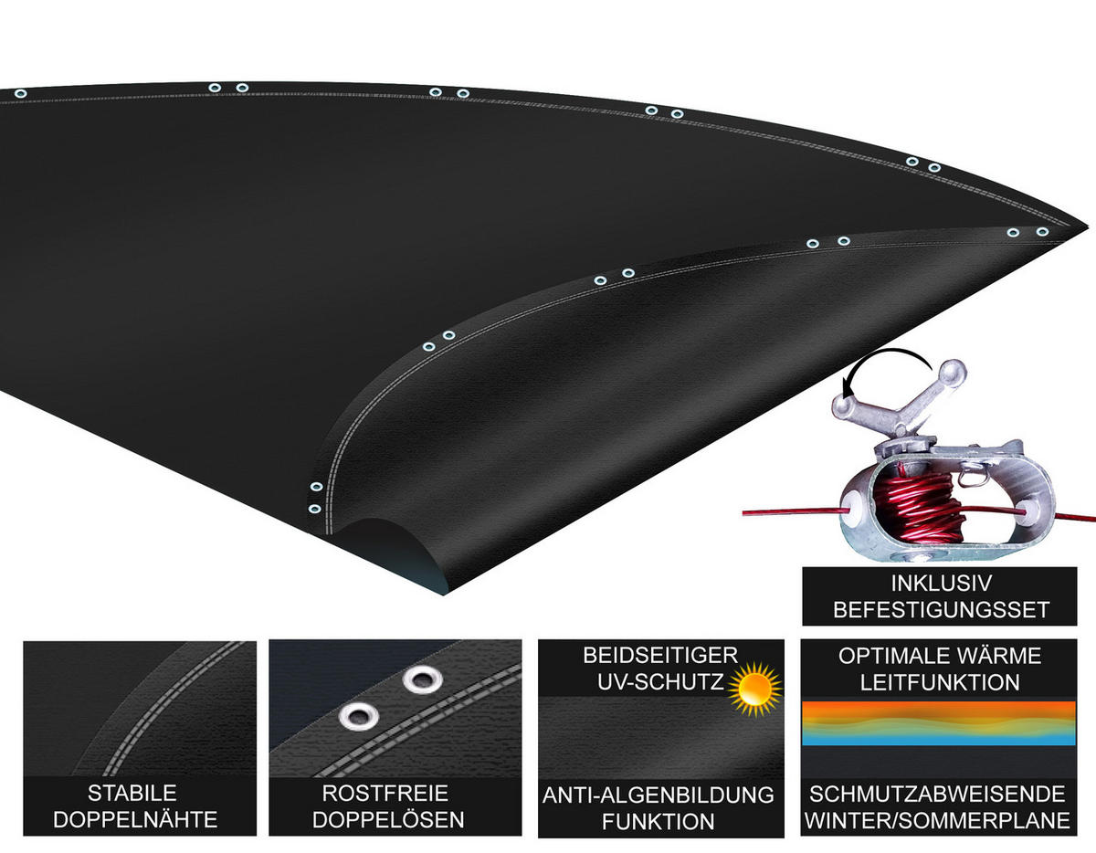 POOLABDECKUNG Rund Planenmaß Ø 780 cm für Pool 680-720 cm Solar Schwarz - Schwarz, Kunststoff (780/780cm) - QUICK STAR