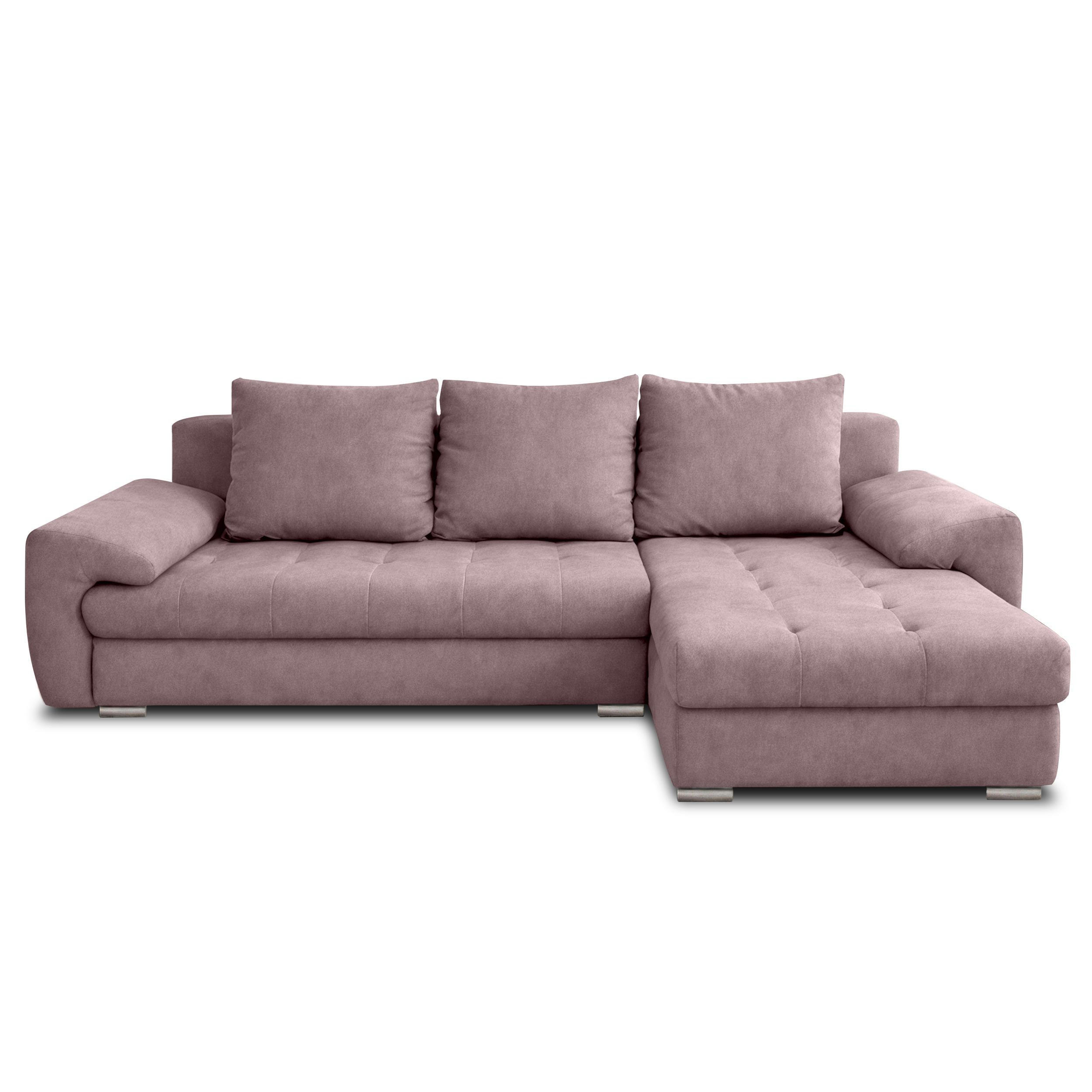 ECKSOFA L Form Manisa Rosa 234/145/83 cm Rechts mit Schlaffunktion - Silberfarben/Rosa, Kunststoff/Textil (234/145cm) - AX Living