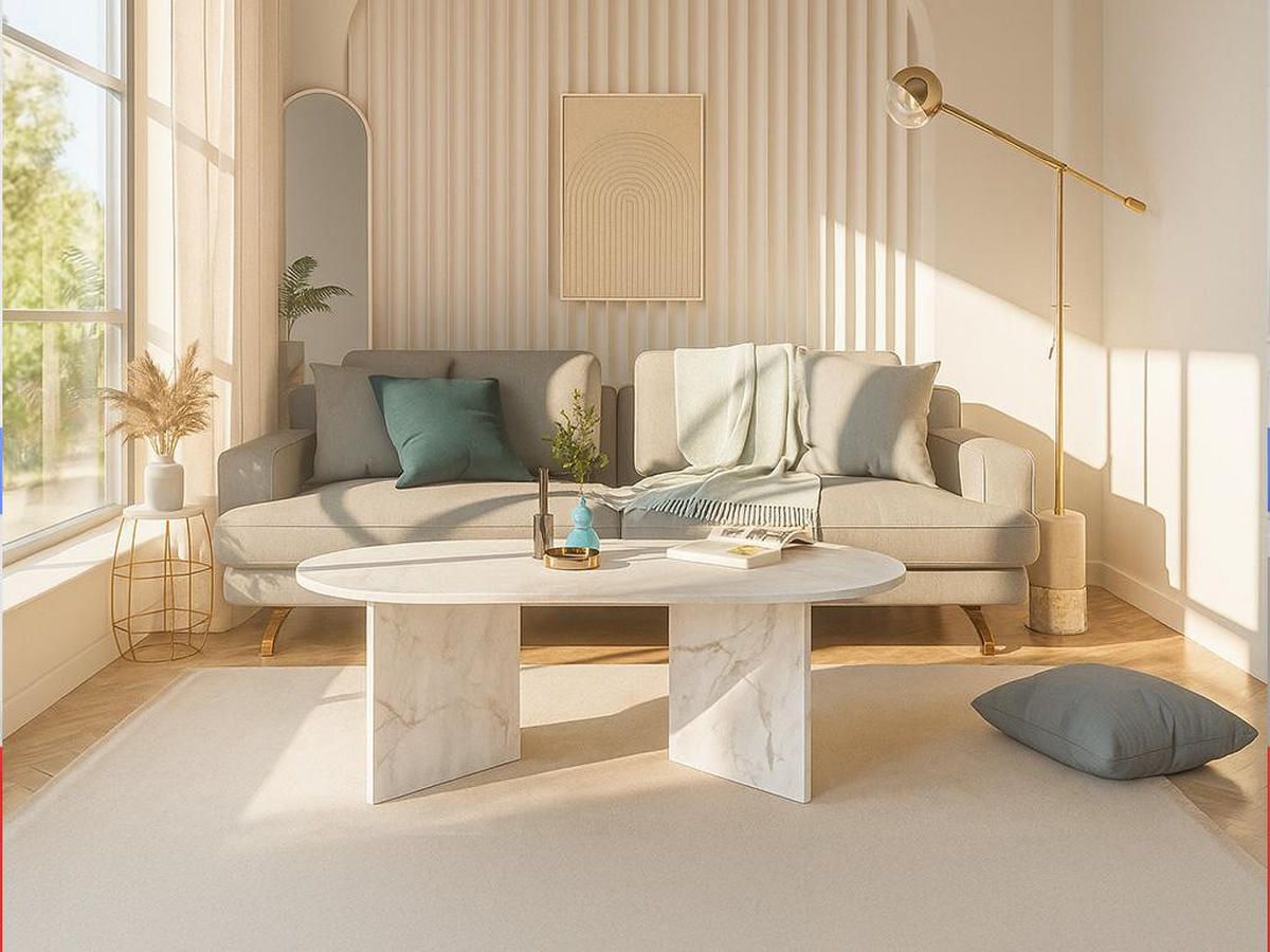 COUCHTISCH - Marmor-Optik Weiß - TOPANIA - Weiß, Holz (120/60/39.6cm) - Vente-Unique