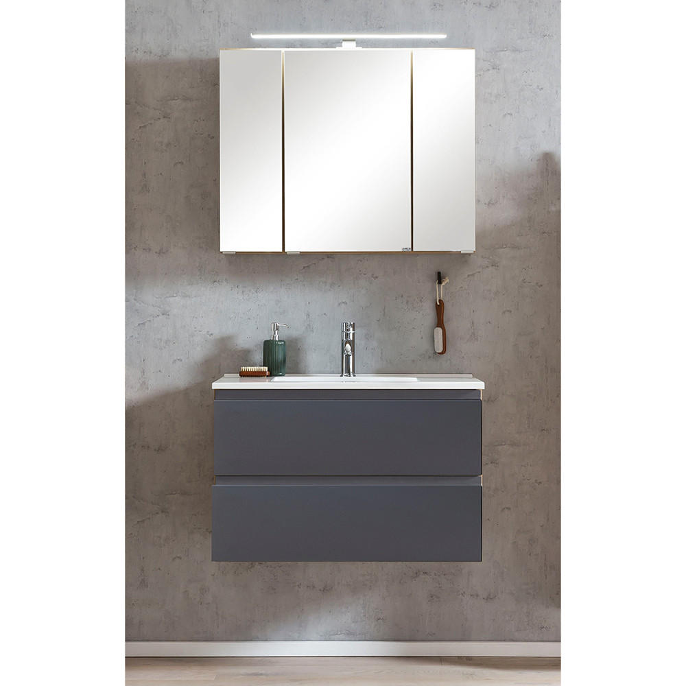 BADMÖBEL-SET Vasto-03 - Grau, Holzwerkstoff (80/200/47cm) - Lomado