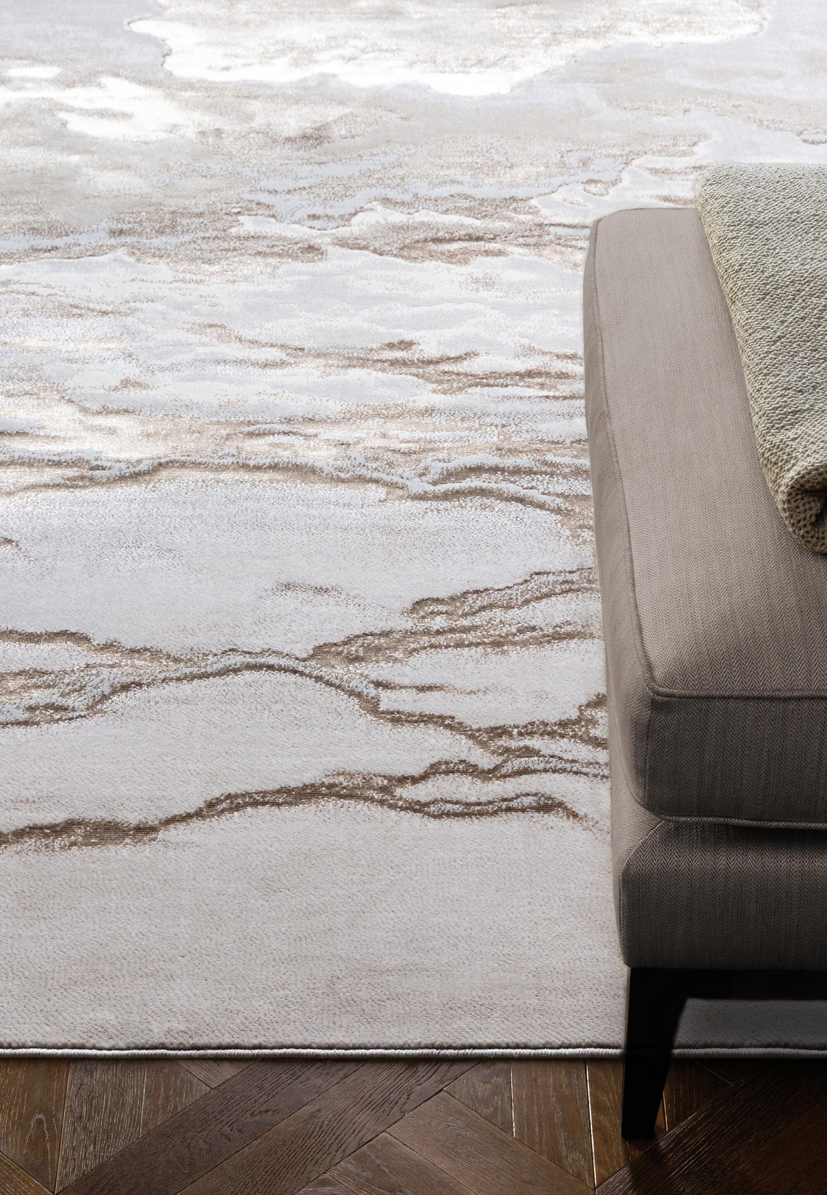 TEPPICH Velours-Metallic Marmoroptik Hochglanz COMO-Lenno, Gold 120x170 cm - Goldfarben, Textil (120/170cm) - KADIMA DESIGN