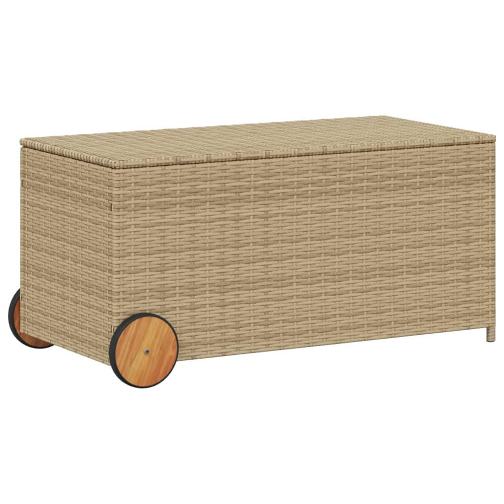 GARTENTRUHE mit Rollen Beige 190L Poly Rattan - Beige, Kunststoff (107/100/55cm) - furnicato