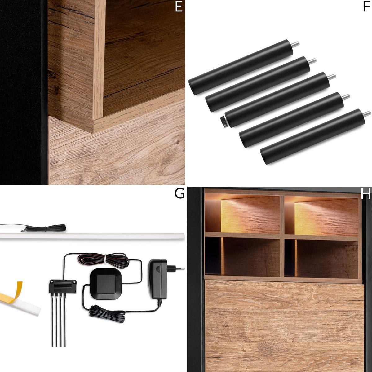 REGAL LOFTY Kreuzeinlage, schwarz / Eiche natur - Eichefarben/Multicolor, Holzwerkstoff (52/135/41cm) - KONSIMO®