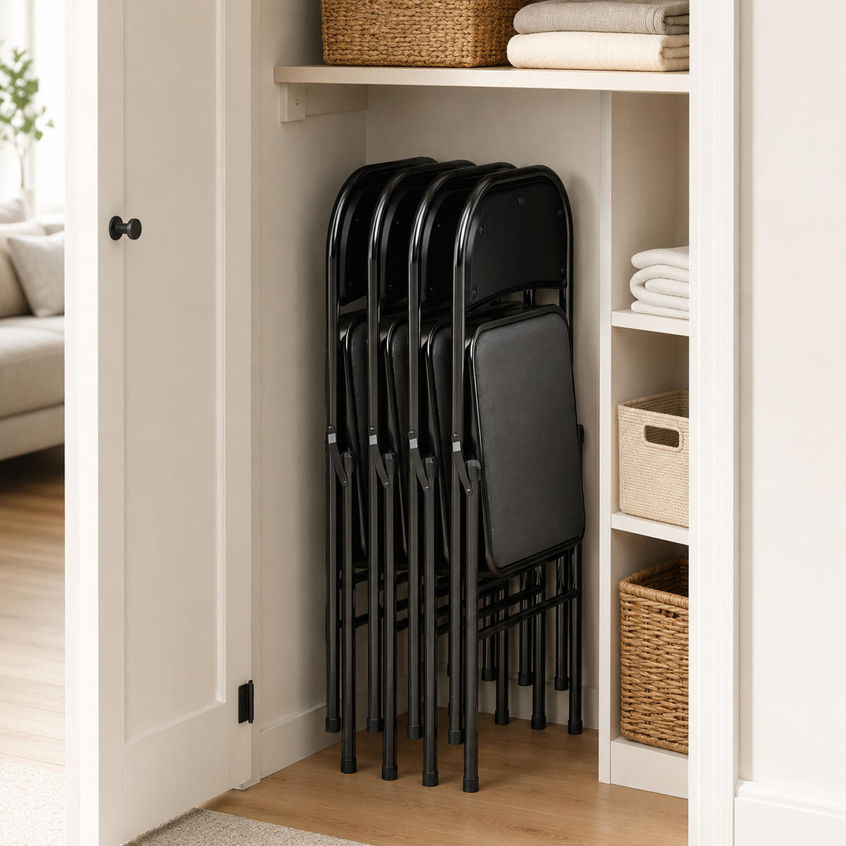 KLAPPSTÜHLE 4er-Set Schwarz 45.0/46.0/78.0 cm - Schwarz, Leder (46/78/45cm)