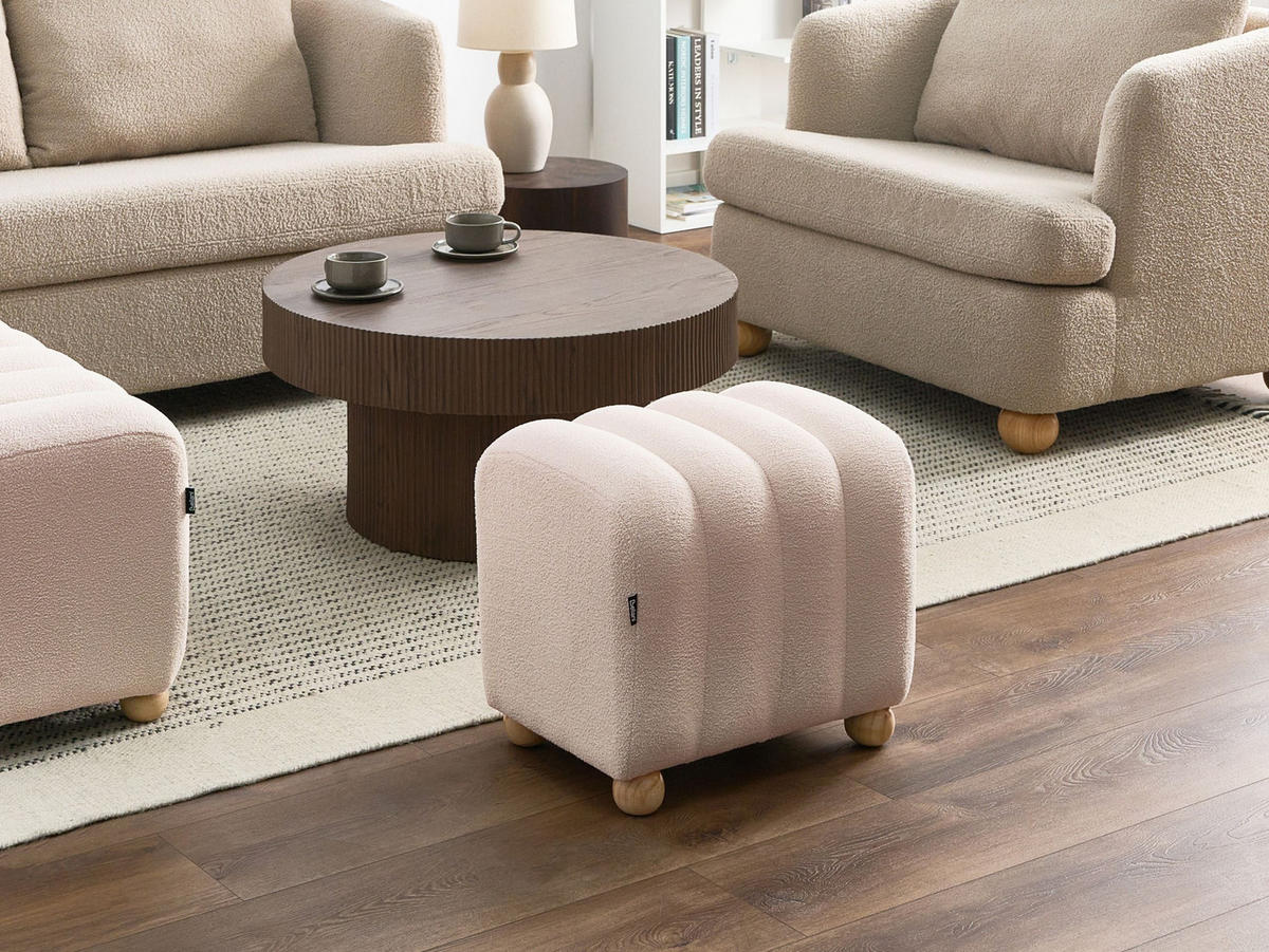 POUF Bouclé Cremeweiß Idyllwild - Weiß, Textil (49/45/39cm) - Beliani