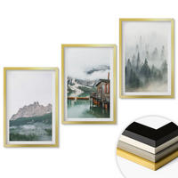 WANDBILDER 3er Set - 40x60 cm Goldrahmen - Berge, See, Hütte, Nebel - Goldfarben, Kunststoff (40/60cm) - ArtPrintCave