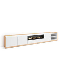 TV-SCHRANK, Lowboard, Weiß und Eiche Soft, Elektrokamin, 310/37/50cm - Weiß, Holzwerkstoff (310/50/37cm) - Skraut Home