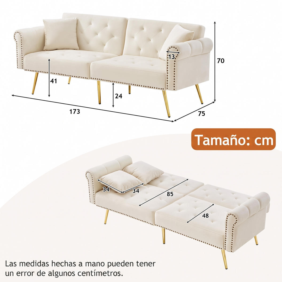 SCHLAFSOFA 2-in-1 Funktion Velours - Beige, Kunststoff (173/70/75cm) - Urban Meuble