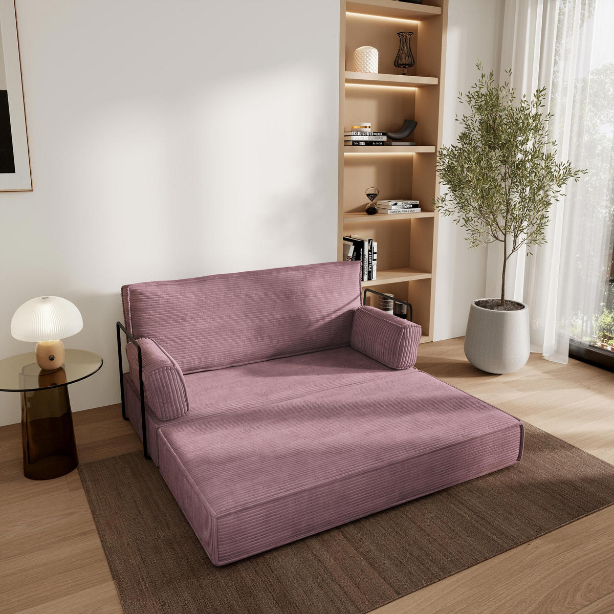 POHOVKA z pěny LADIA s kovovým rámem Manšestrová látka Vřesová - šeříková/fialová, textil (140/86/60cm) - MASSENO