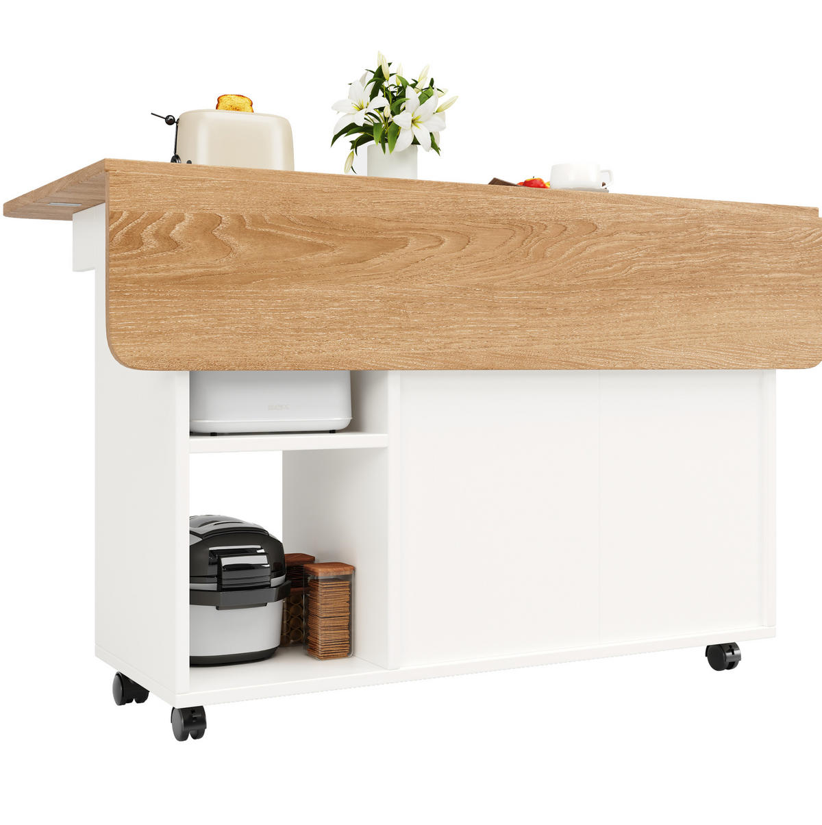 KÜCHENINSEL 120/30/79,5 cm weiß mit klappbarer Tischplatte - Weiß, Holzwerkstoff (120/79.5/70cm) - OKWISH