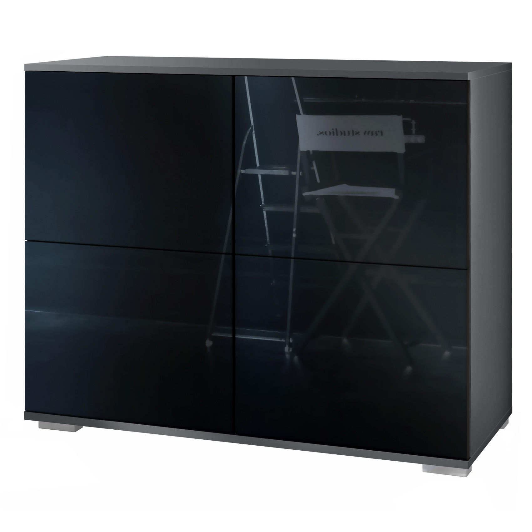 Vladon KOMMODE Schwarz Hochglanz 93cm × 35cm × 76cm