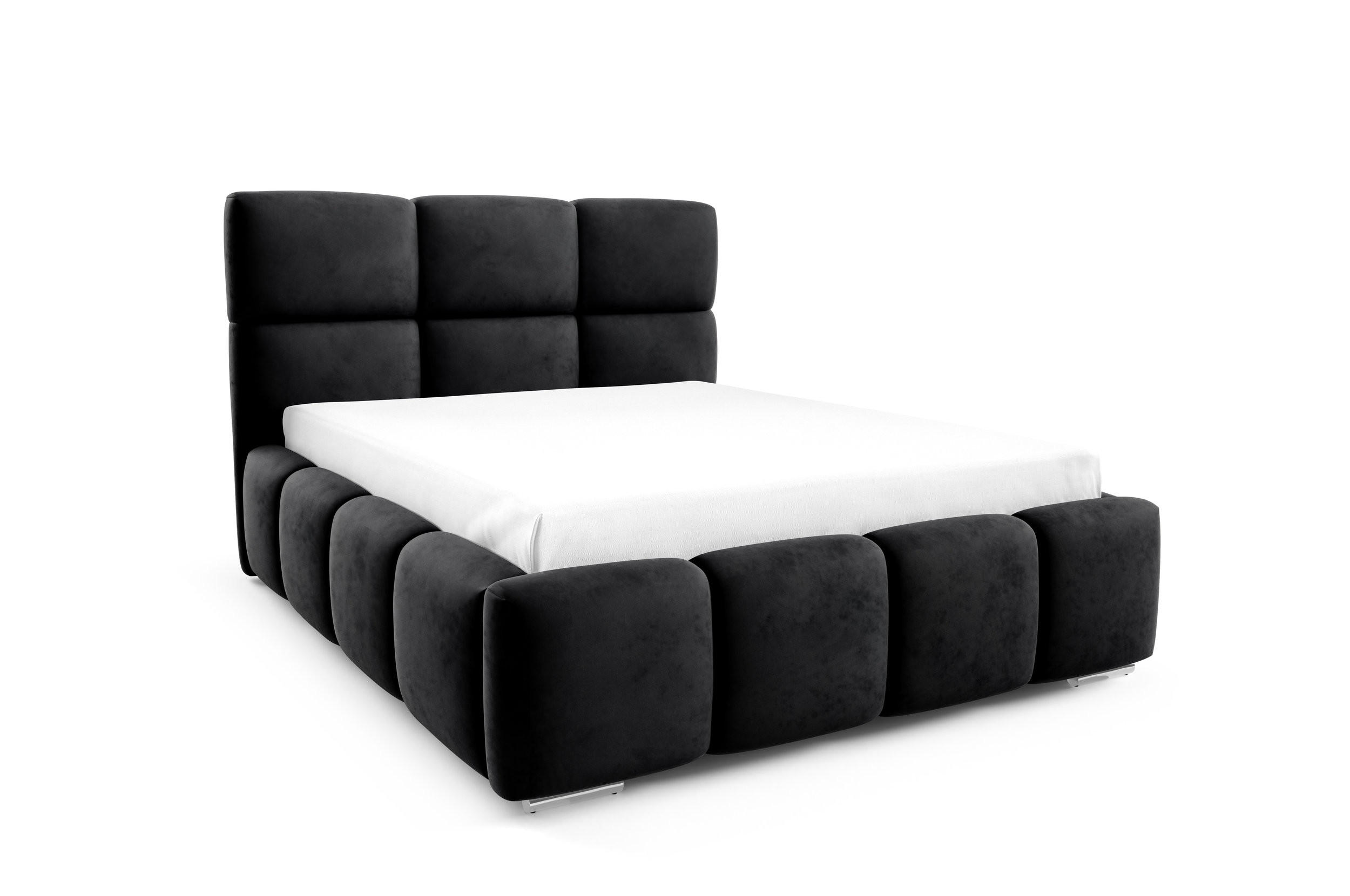 POLSTERBETT TRIO, 180x200 cm, Doppelbett mit Bettkasten, Velourstoff, Frabe: Schwarz - Schwarz, Holz/Kunststoff (180/200cm)